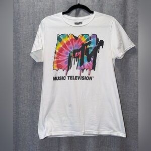 MTV Multicolor Tie-Dye Logo Tee - White Small